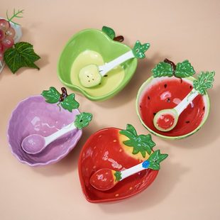 甜品创意釉下彩立体文化陶瓷餐具精致卡通饭碗水果沙拉碗家用儿童