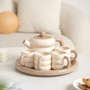 风具茶茶下午具家用水高奶油礼盒陶瓷 颜值花茶壶冷水壶水杯套装