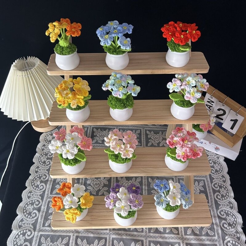 手工毛线仿真花盆栽成品桌面汽车摆件节日员工纪念小礼品
