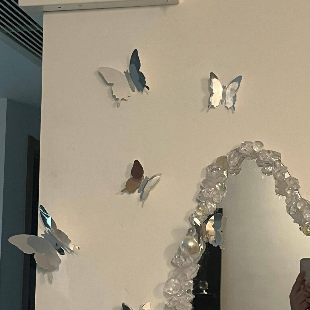 新款ins风双面亮银镜面蝴蝶材料3D立体墙面装饰贴墙装饰贴个性