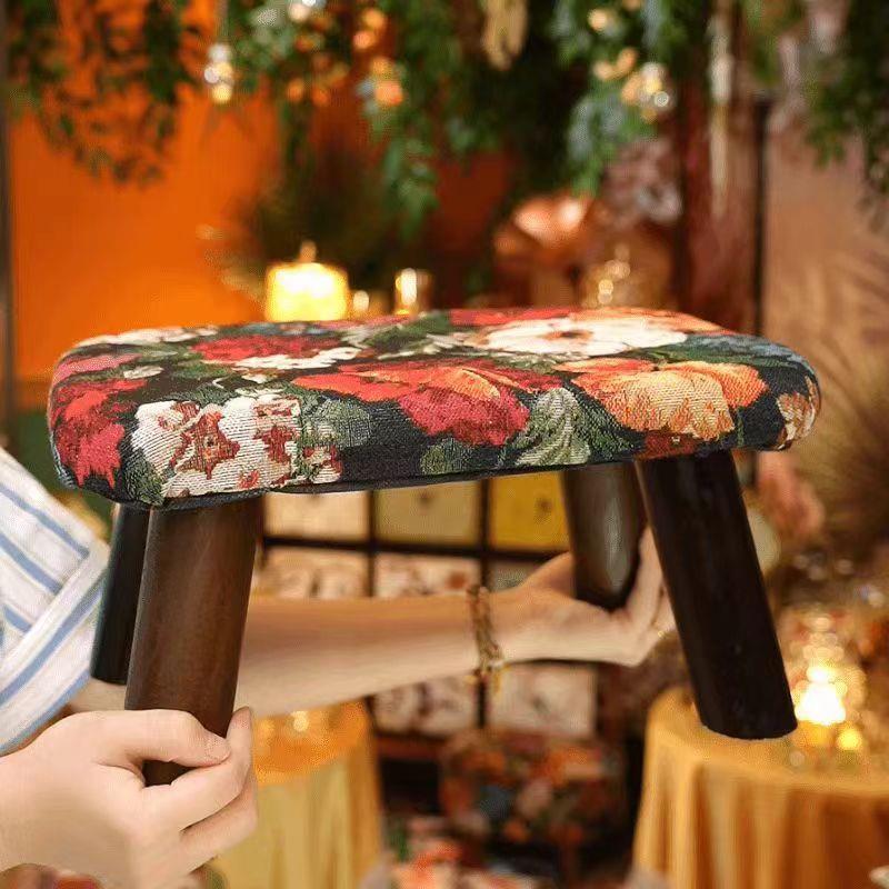 实木创意布艺复古成人换鞋凳家用客厅凳子圆凳矮凳沙发脚踏儿童凳