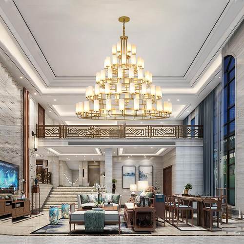 新中式复式楼别墅大吊灯客厅灯现代简约挑高中空酒店包厢双层灯具