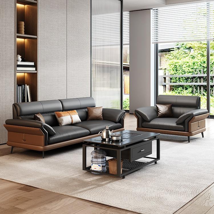 办公沙发办公室现代简约真皮商务老板会客室接待家具茶几组合套装