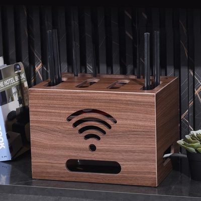 实木电视wifi路由器置物架免打孔大容量机顶盒排插收纳盒子落地式