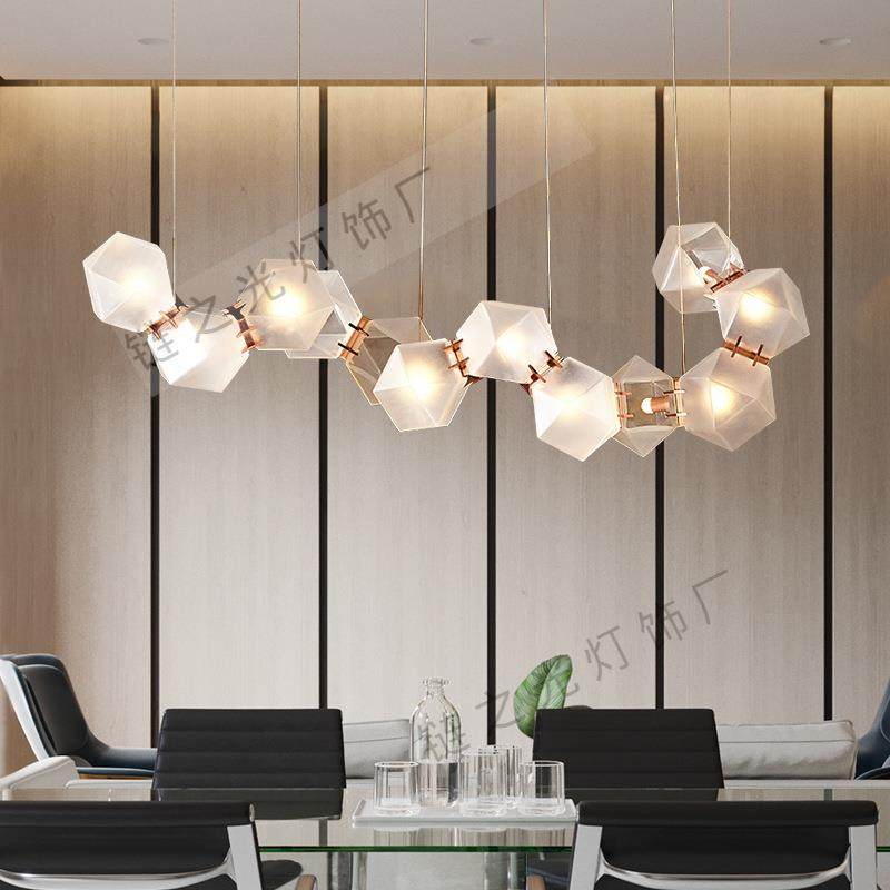 北欧现代简约餐厅吊灯创意个性设计师冰块几何艺术吧台灯饰长吊灯