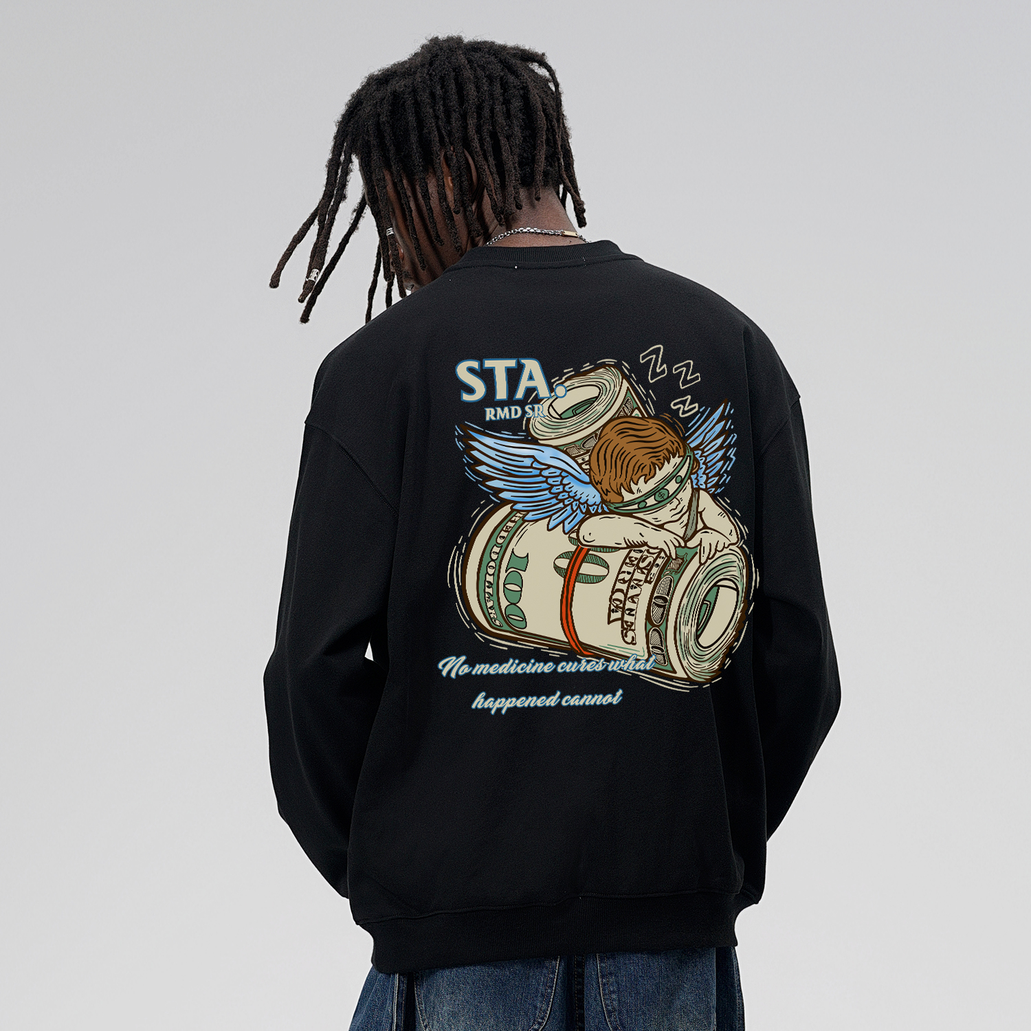 STA金钱天使印花情侣圆领卫衣