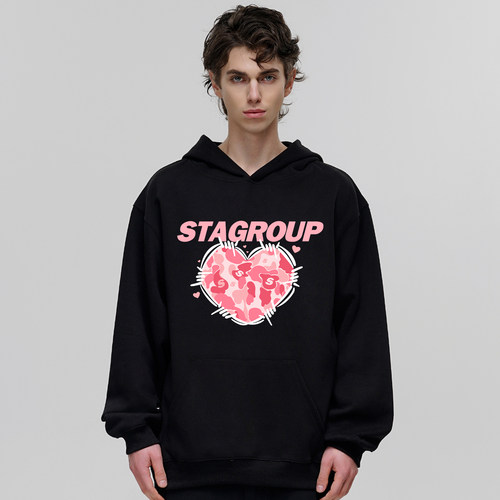 STA480克男宽松加绒连帽卫衣