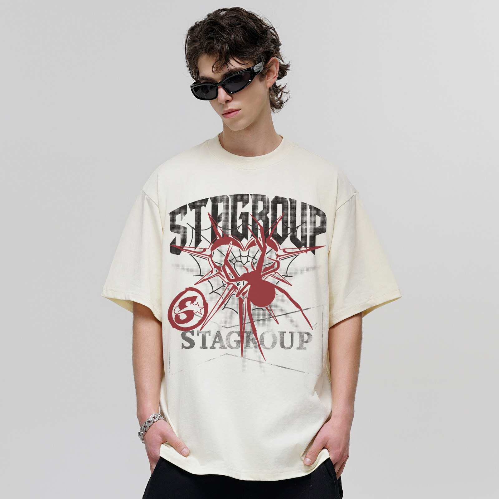 STA国潮红心蜘蛛S直喷宽松短袖T恤男款夏季纯棉上衣情侣百搭体恤,男装,T恤,淘宝优惠券,粉丝福利购,淘宝优惠卷