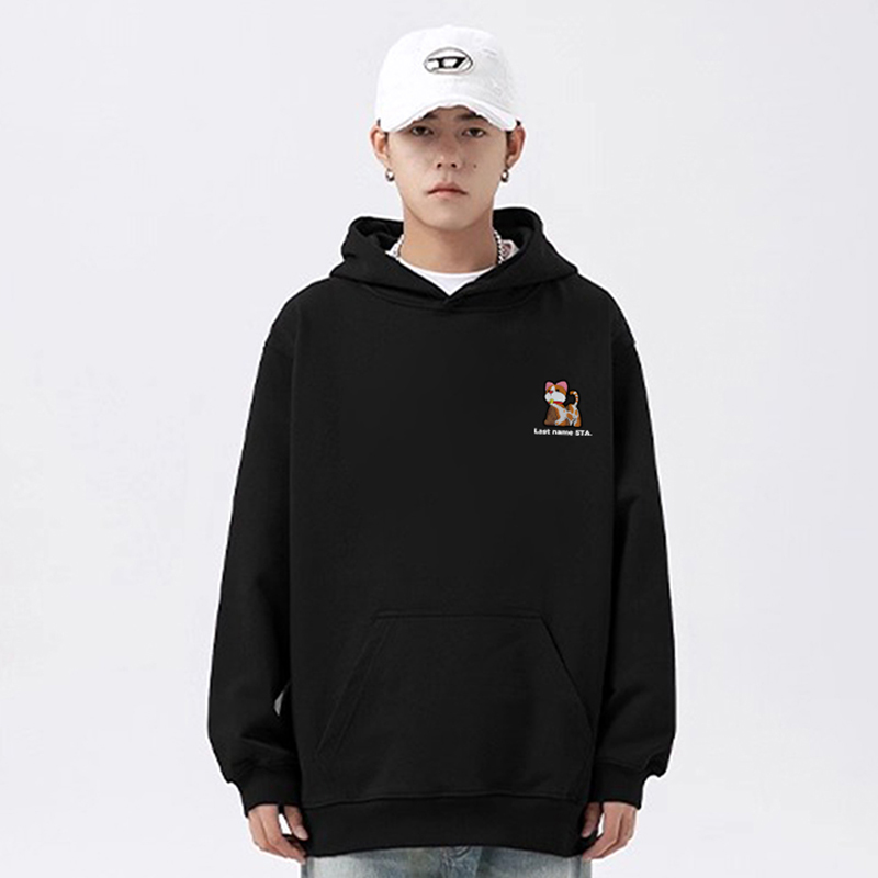 STA潮牌卡通小猫印花连帽卫衣