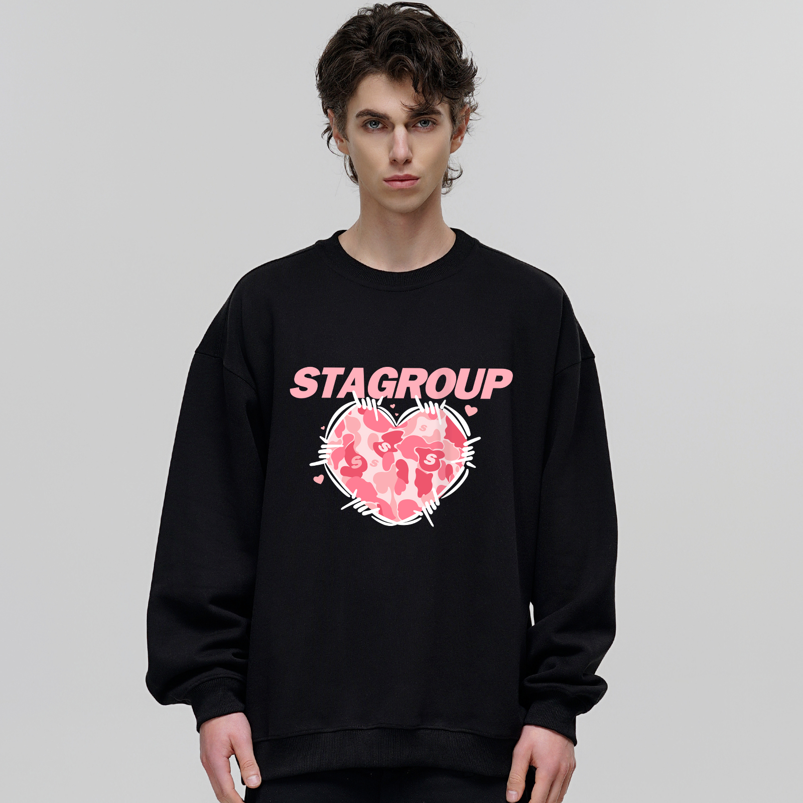 STA480克男宽松加绒圆领卫衣