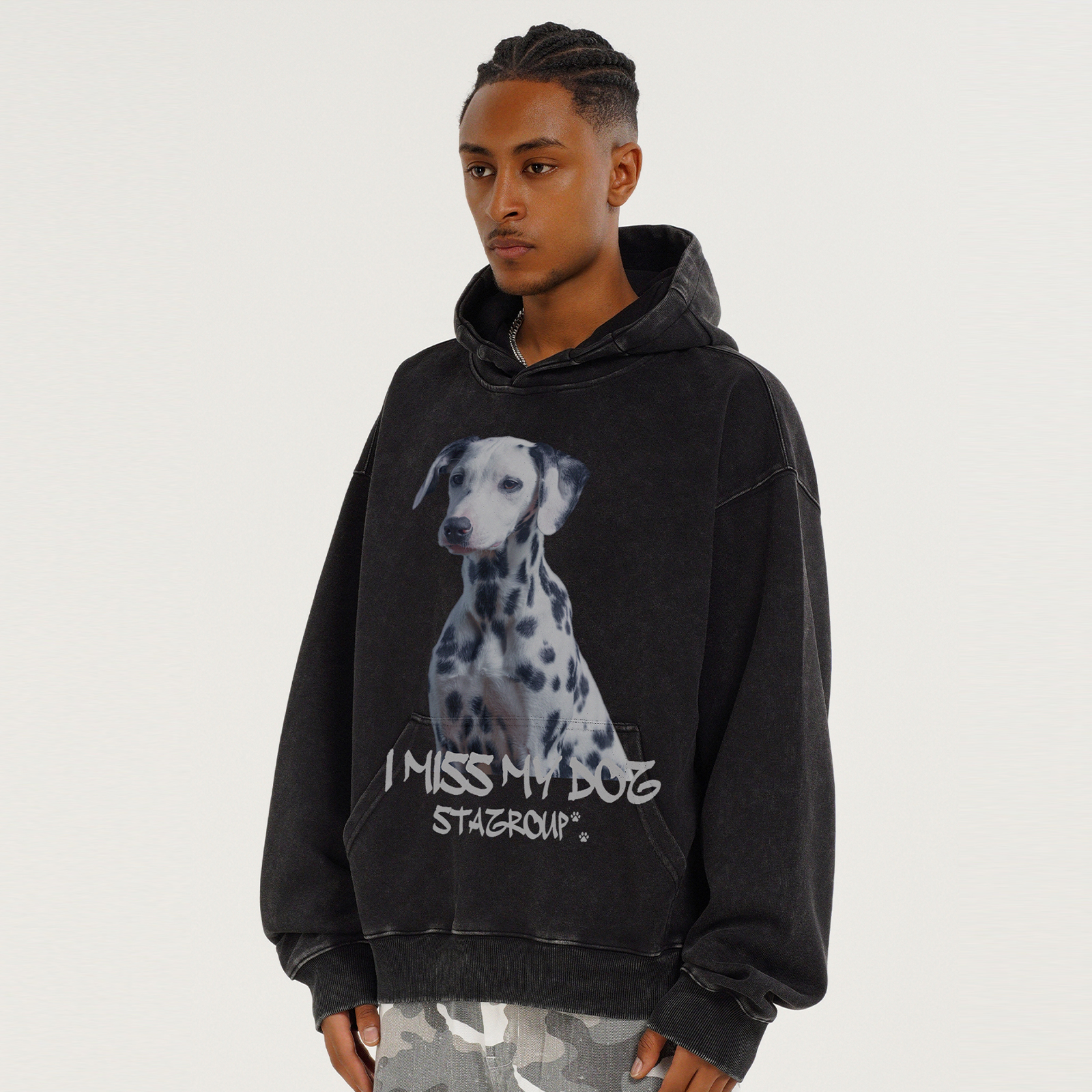 STA班点狗狗水洗连帽卫衣