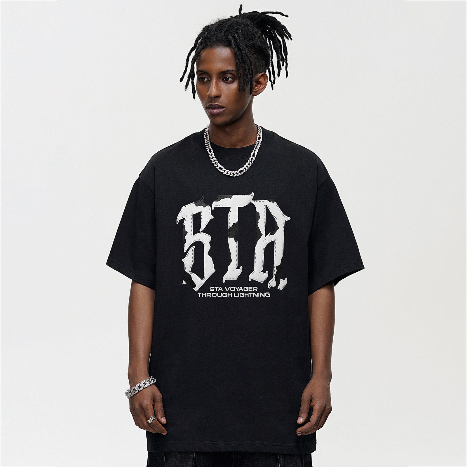 STA美式复古字母印花纯棉短袖T恤