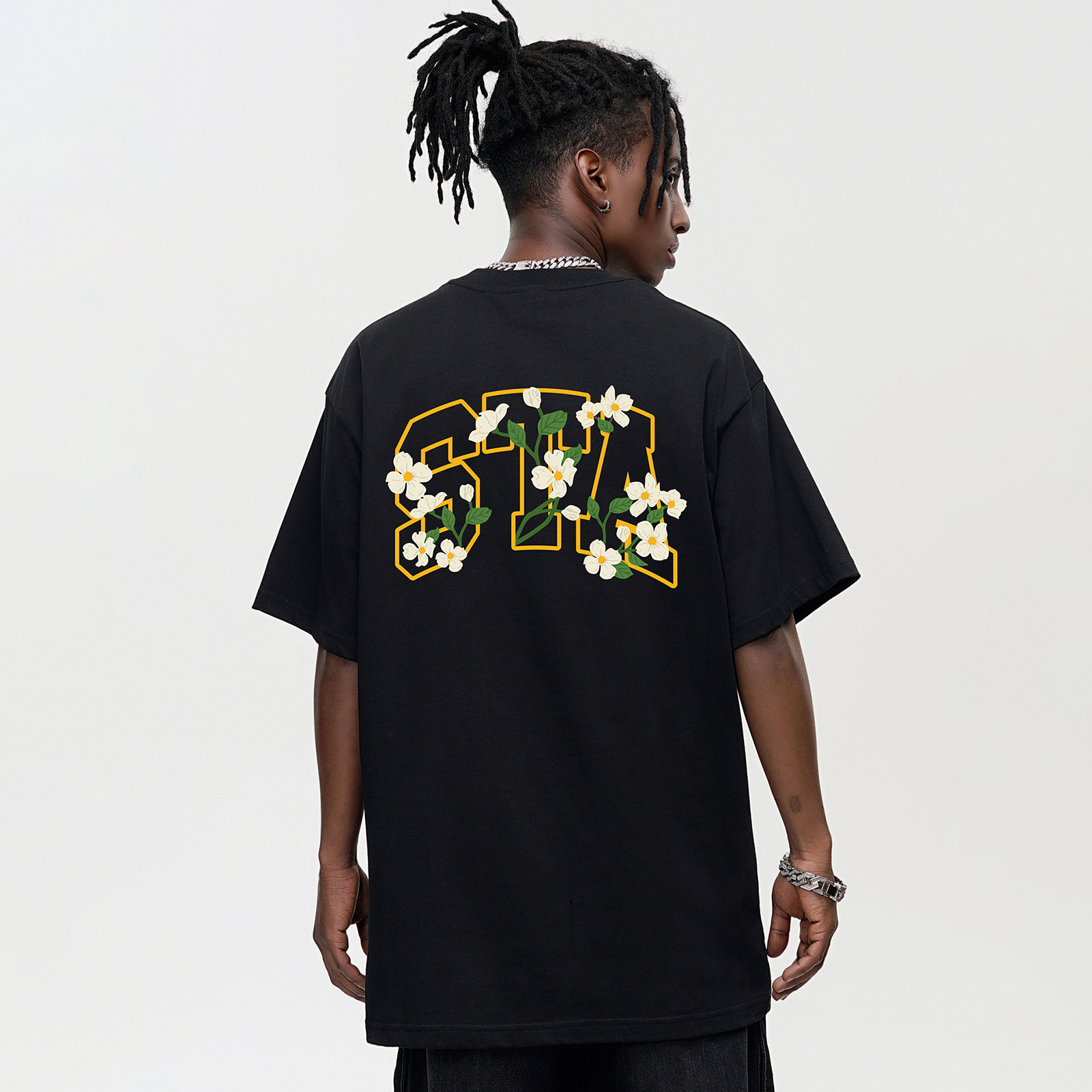 STA美式复古花卉字母印花纯棉短袖T恤男女夏季新款宽松休闲情侣,男装,T恤,淘宝优惠券,粉丝福利购,淘宝优惠卷