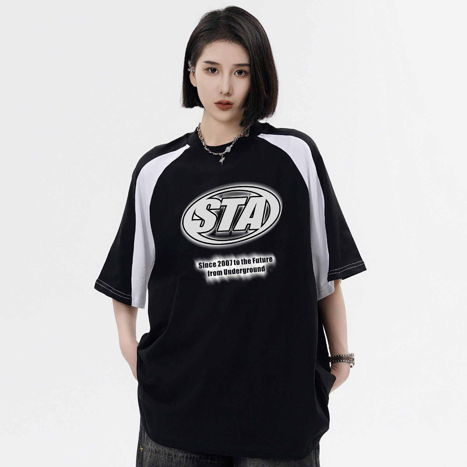 STA幻影logo印花短袖t恤