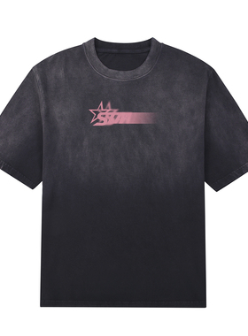 STA国潮牌重磅幻影logo渐变马骝水洗纯棉短袖t恤男夏宽松半袖潮