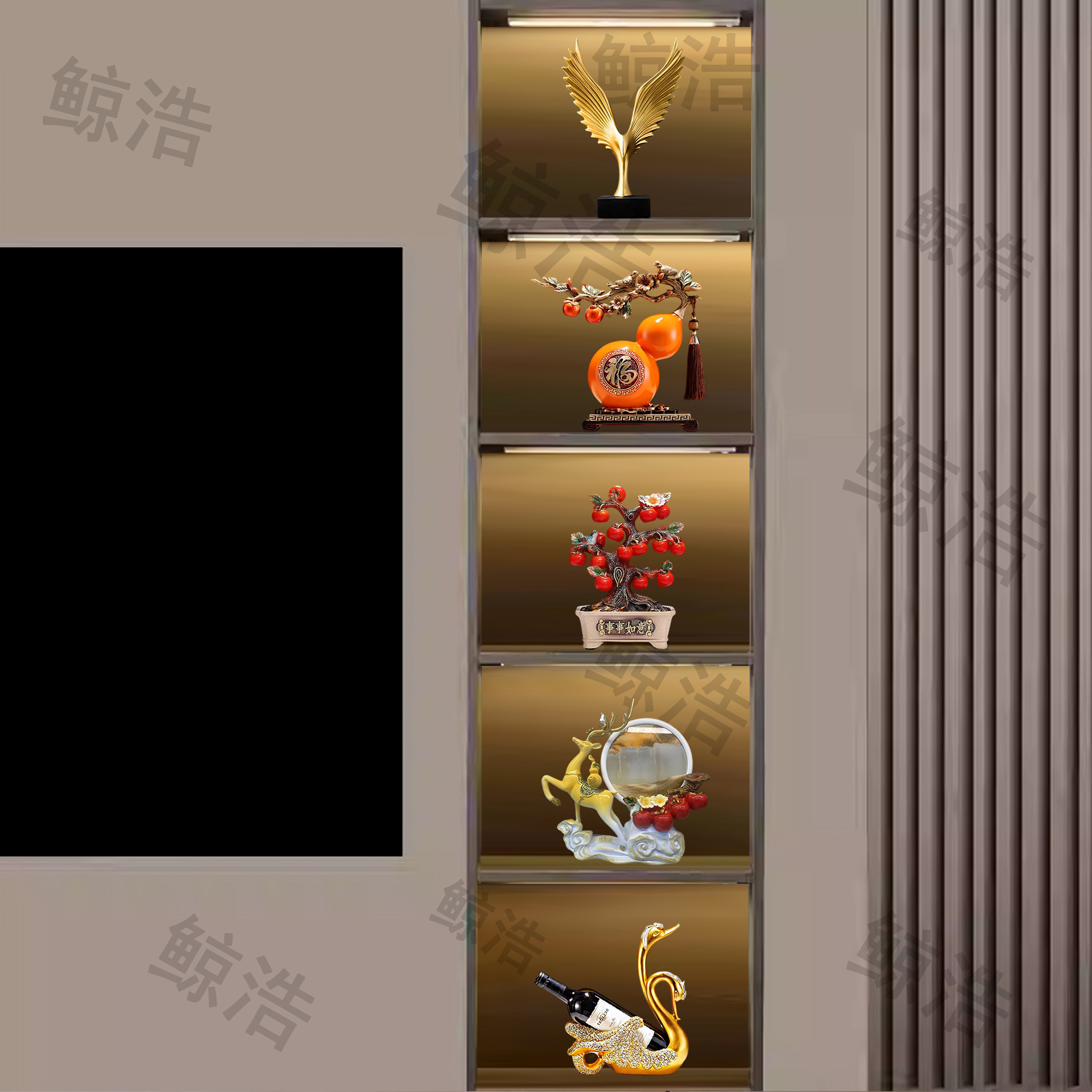 树脂新中式电视柜酒柜装饰品摆件套装组合客厅餐边柜工艺品摆件