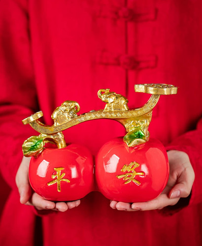 新中式平安富贵苹果摆件客厅玄关酒柜电视柜装饰摆设家居新房礼品