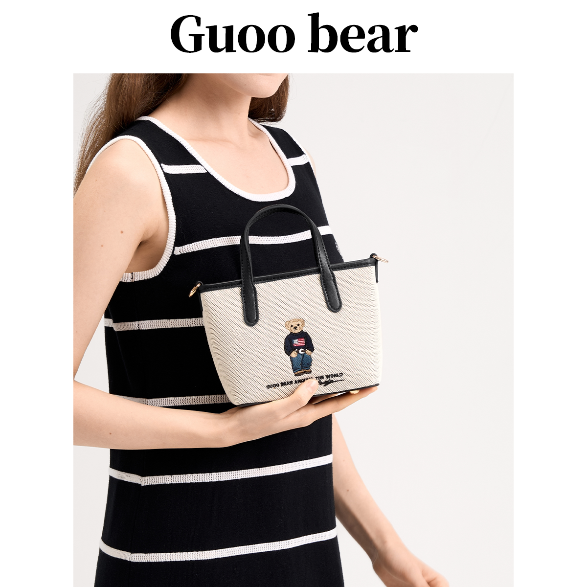 GUOOBEAR古家小熊帆布包2026新款迷你卡通刺绣通勤手提斜挎包女