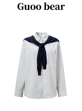 GUOOBEAR古家小熊女装衬衫2026春季新款披肩蓝色条纹减龄长袖上衣