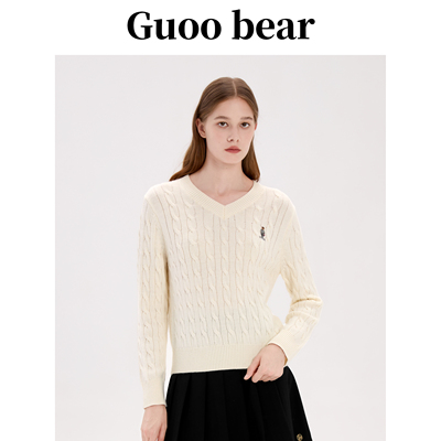 小熊针织衫V领麻花毛衣