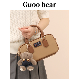 GUOOBEAR古家小熊保龄球包包女秋季 小众复古波士顿单肩斜挎枕头包