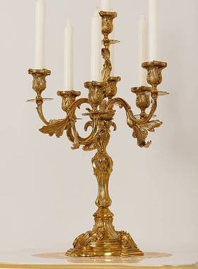 法式复古奢华重工全铜装饰烛台欧式别墅客厅餐厅脱蜡铜工艺摆件