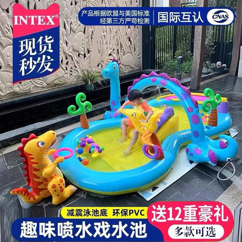 新款婴儿童充气游泳池家用可折叠B小孩宝宝海洋球池家庭喷水滑梯