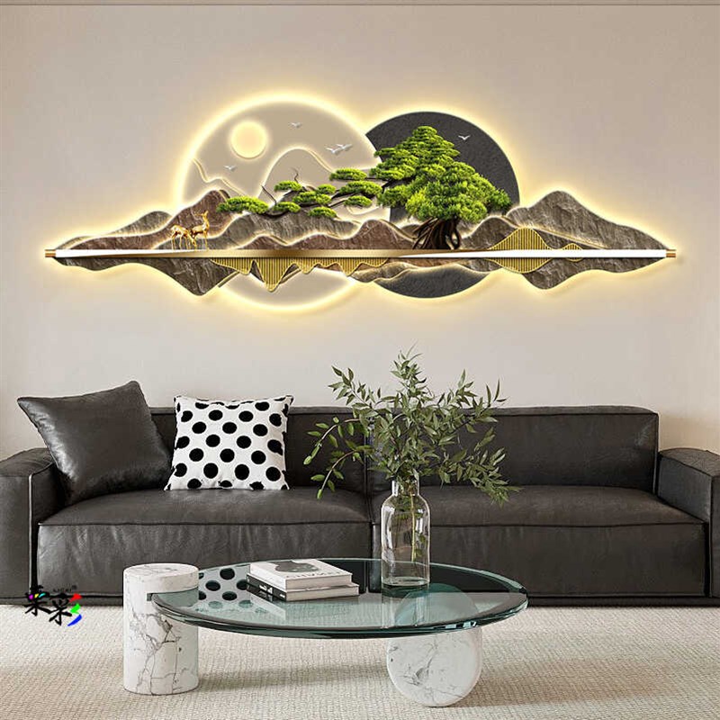 福字led带灯轻l奢客厅装饰画沙发背景墙挂画简约现代壁画高级感