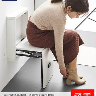 墙壁折叠入户穿鞋 凳换鞋 凳式 凳家用折叠椅门口玄关隐形隐蔽壁挂式