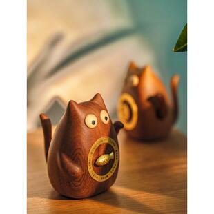 转运神喵高档实木桌面摆件招财好运乔迁新婚伴手礼物生日吉祥物女