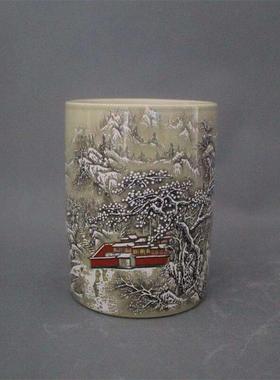 大清同治年制粉彩雪景笔筒家居仿古文房瓷器装饰摆件古董古玩收藏