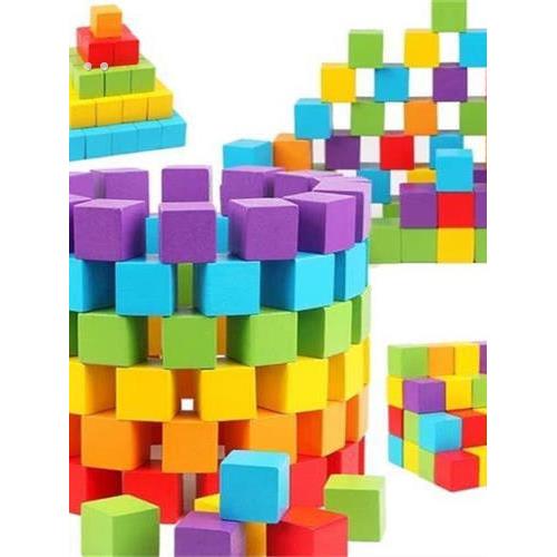 自闭症儿童训练玩具木质五颜六色益智玩具幼儿彩色正方体拼搭积木