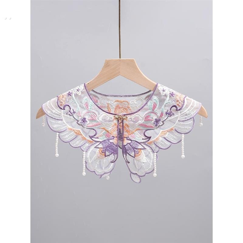 搭旗袍云肩新中式坎肩披肩单独假领女刺绣大童珍珠吊坠明制汉服