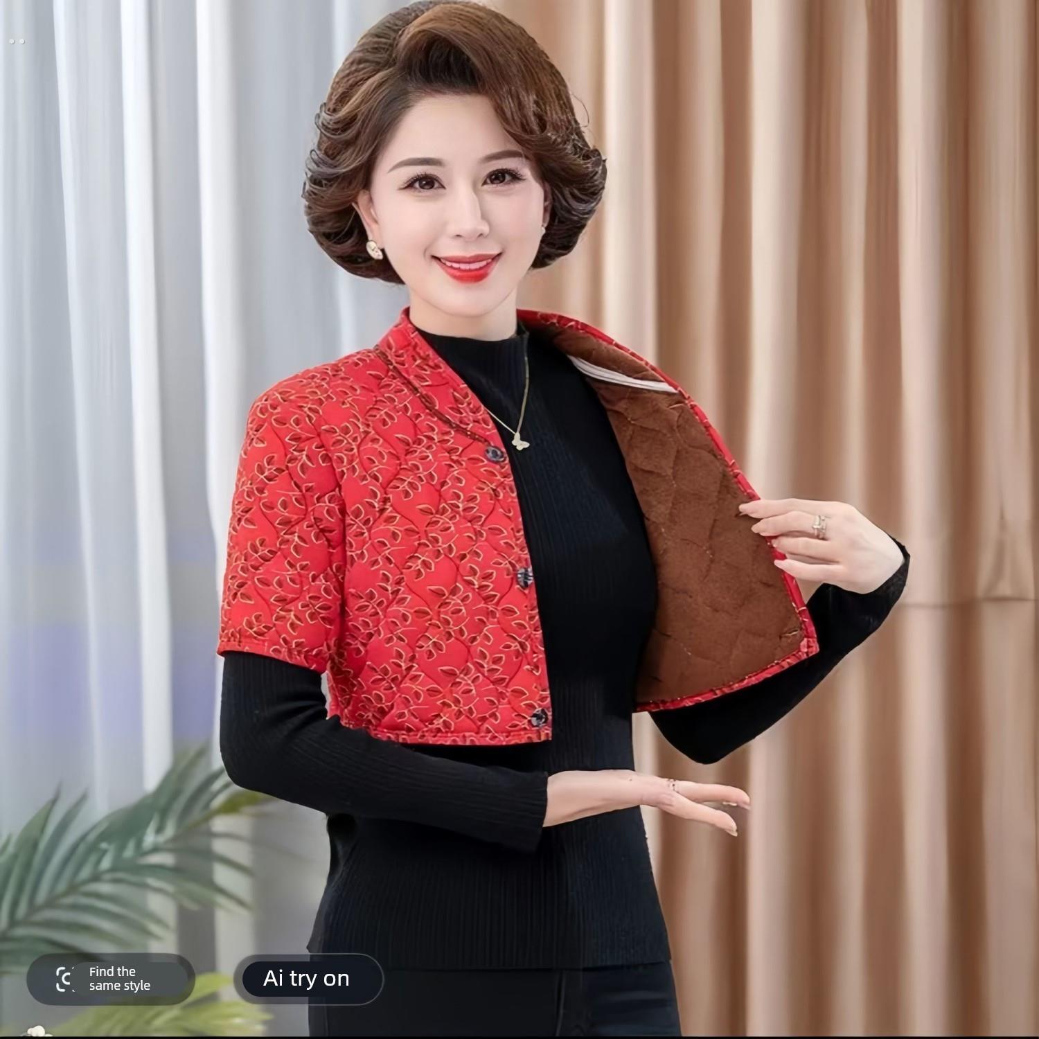 秋冬新款妈妈短袖长袖护肩中老年女装加厚保暖护背坎肩防寒小马甲