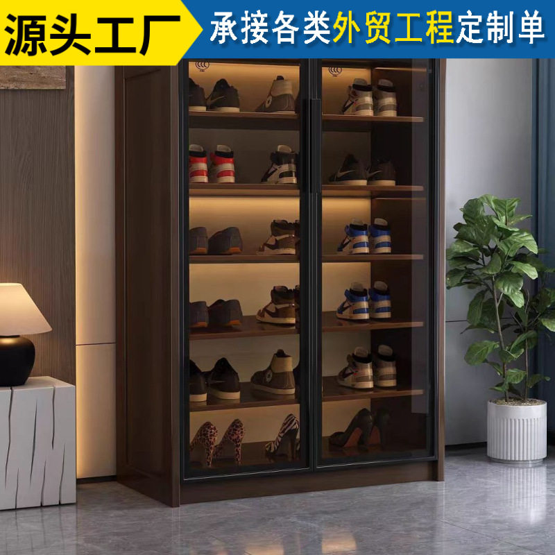 鞋柜收纳柜一体靠墙展示柜手办柜玄关柜阳台储物柜玻璃门带灯鞋架