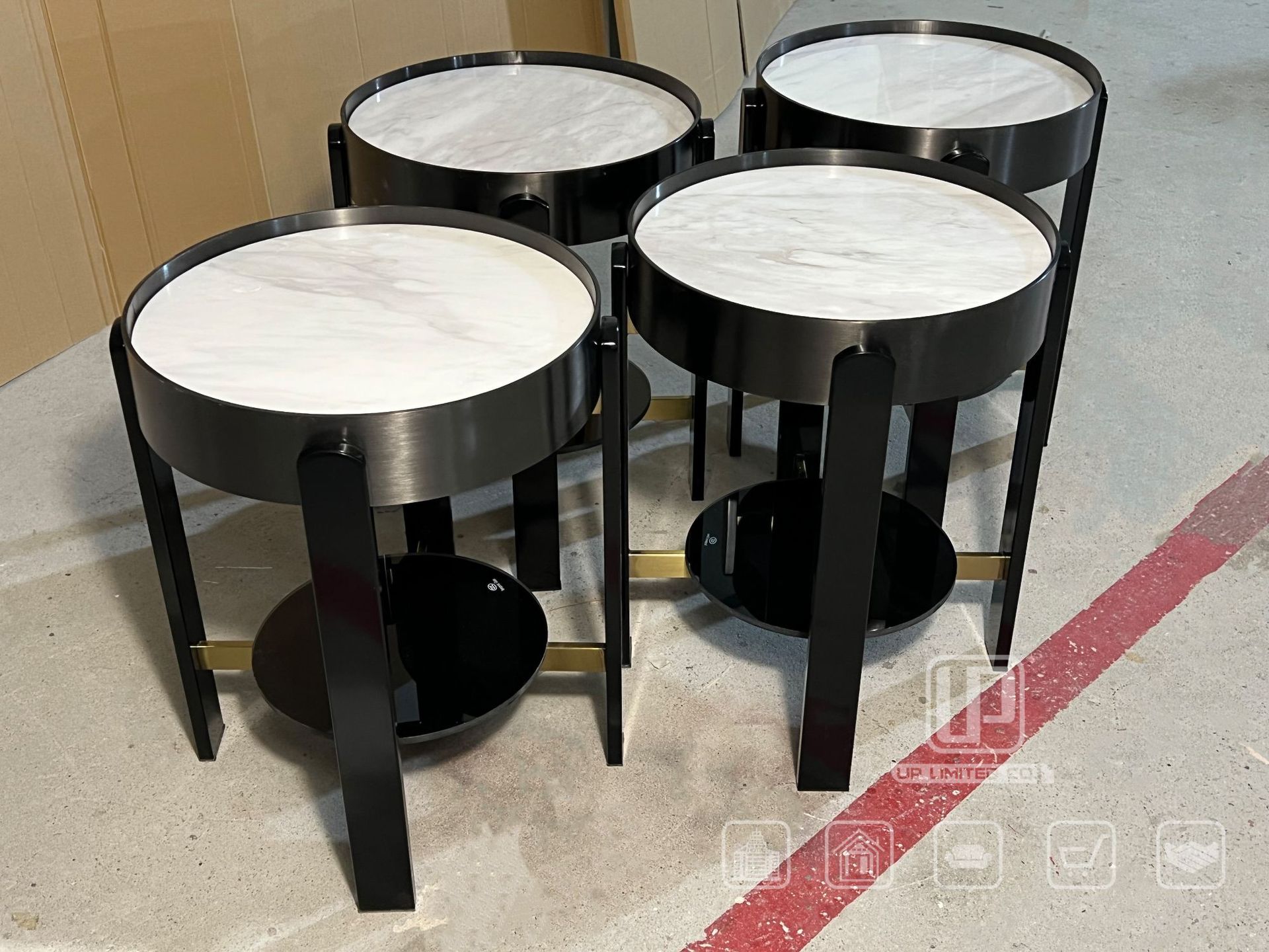 现代轻奢中花白天然大理石圆形边几不锈钢角几创意简约玻璃侧几
