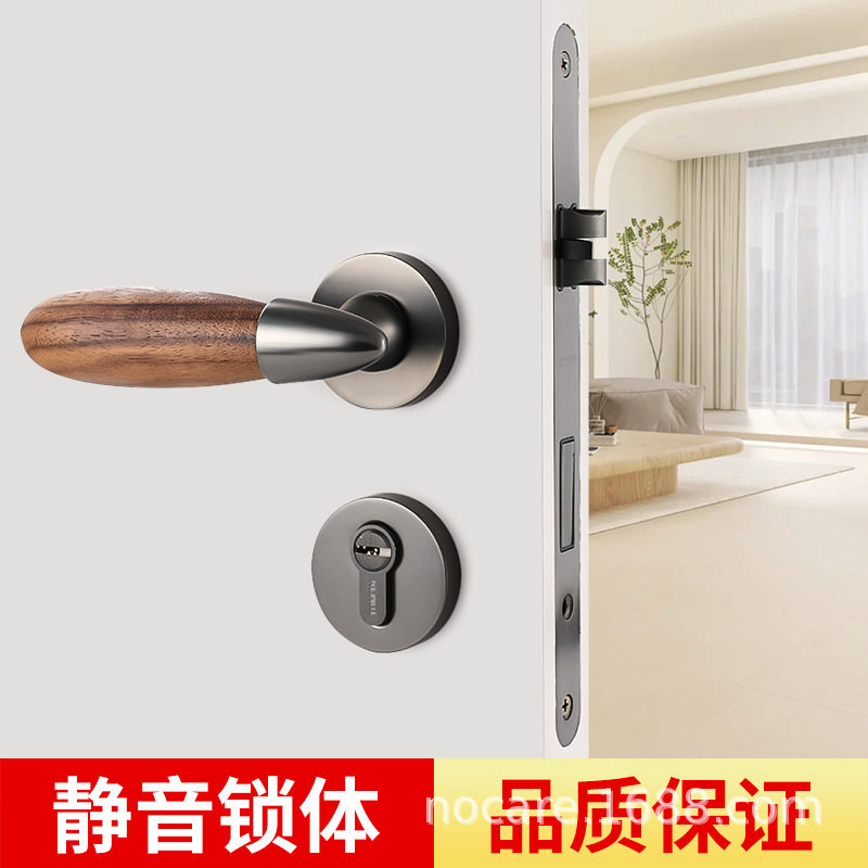 门锁室内卧室静音门把手家用个性木饰静音分体门锁简约锁具