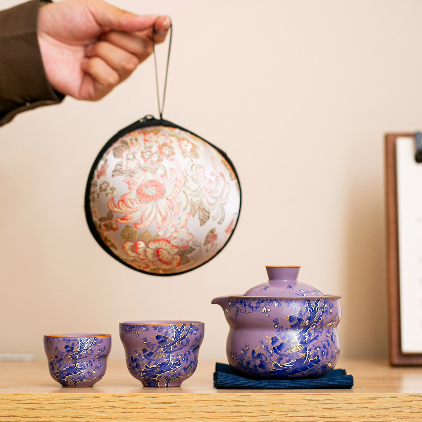 喜上眉梢紫汝旅行茶具套装户外便携式快客杯中国风外出旅游泡茶器