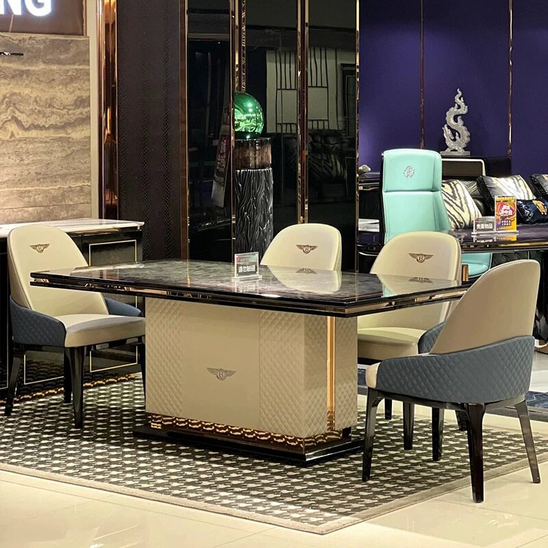 Bentley实木餐桌意式轻奢 宾利豪宅餐厅一桌六椅全屋高家具端