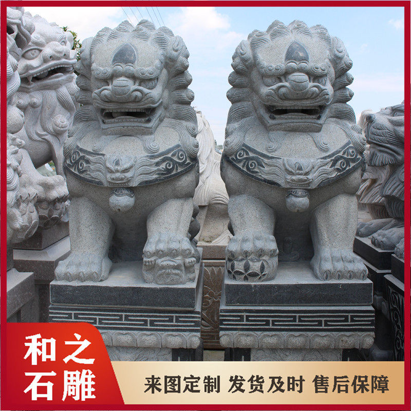 看门石雕狮子 庙宇青石大型石狮子一对 雕工细腻 款式多种