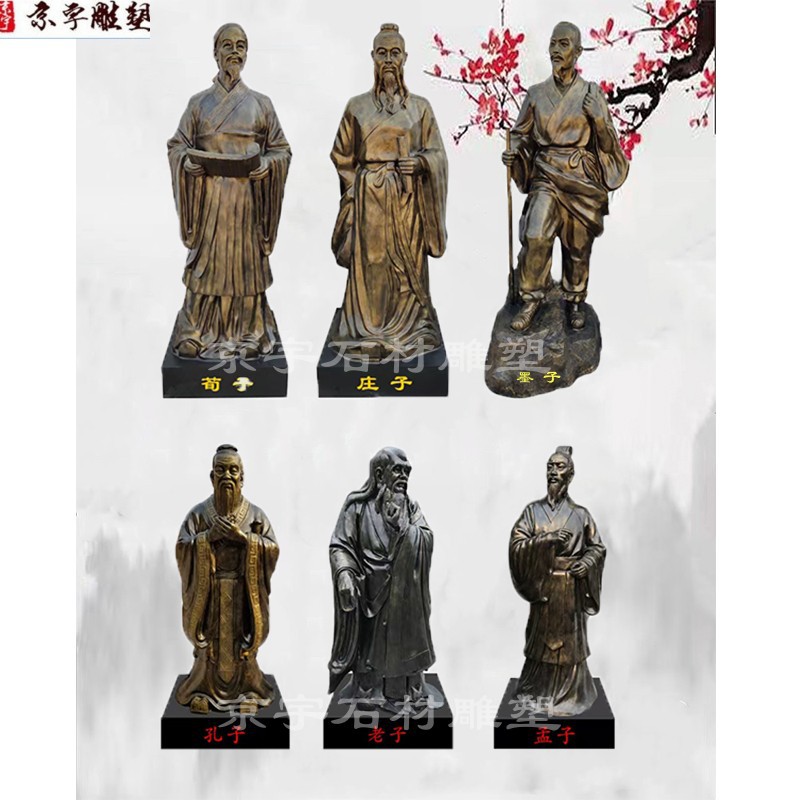 现货玻璃钢仿铜诸子百家雕塑