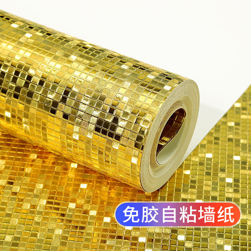 墙纸自粘金黄色银色金色金箔马赛克 KTV时尚3d立体吊顶柜台壁纸