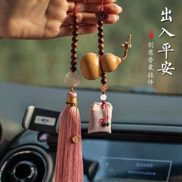品莲花天然葫芦香囊车载装饰平安福袋菩提礼物汽车后视镜挂件