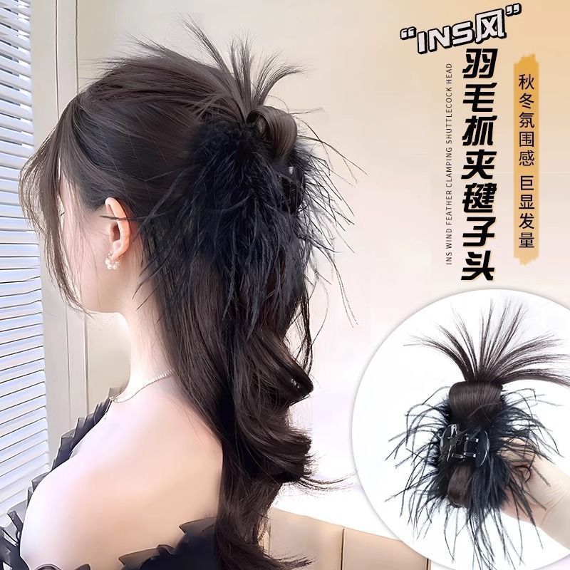 假发丸子头女羽毛抓夹毽子头仿真其它假发