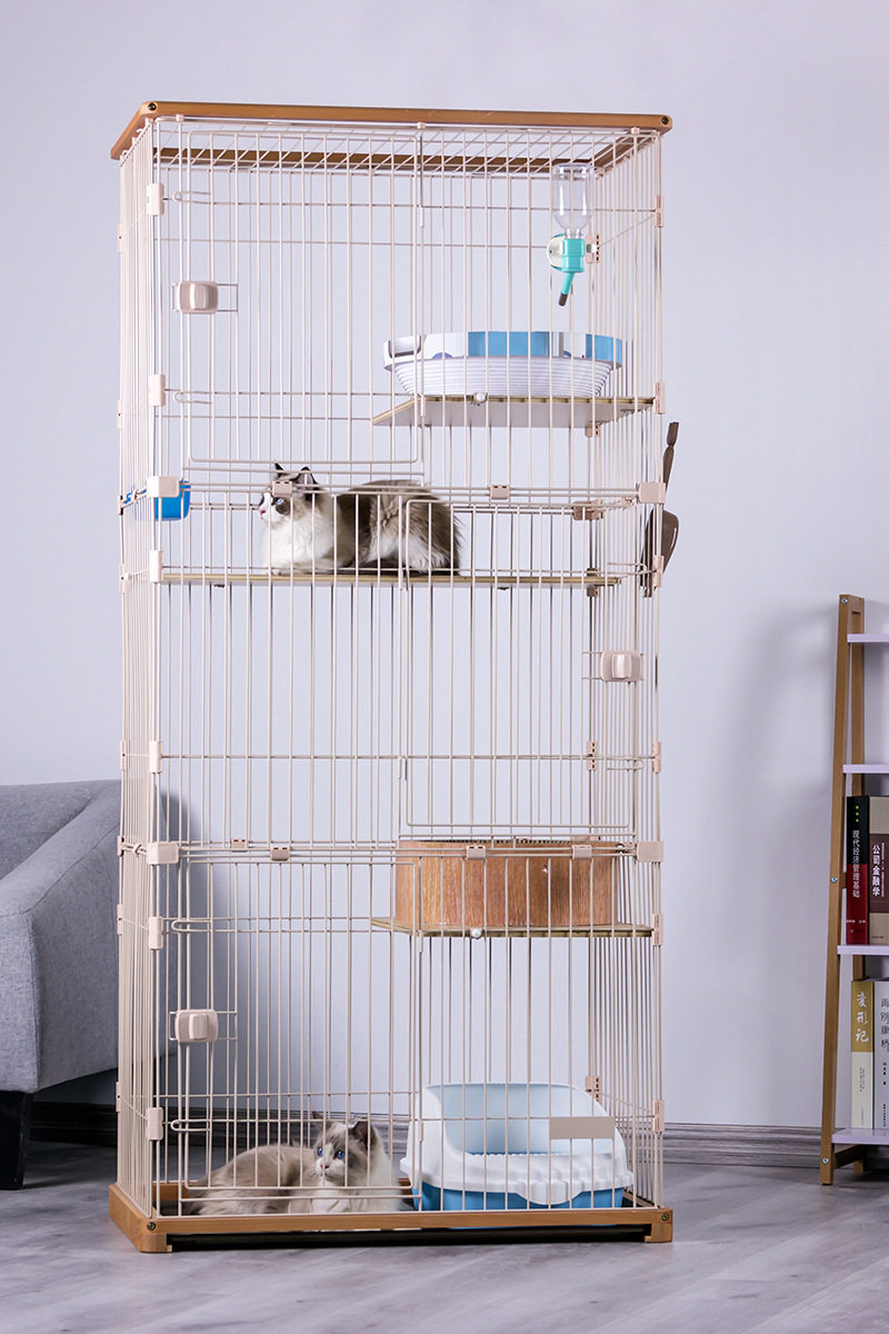 创逸榉木多层室内猫别墅 抽拉底盘家用猫笼子 可移动实木楼板猫舍