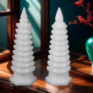 白玉文昌塔九层摆件家居客厅办公室书房桌面手工雕刻装饰工艺品