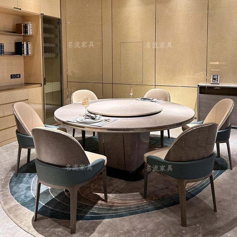 意式轻奢高端别墅餐厅圆餐桌饭桌椅高级感烤漆大理石家具工厂
