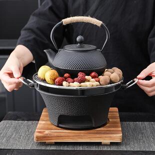 复古铸铁围炉煮茶套装家用炭火炉煮茶壶户外烧水壶可明火煮茶喝茶