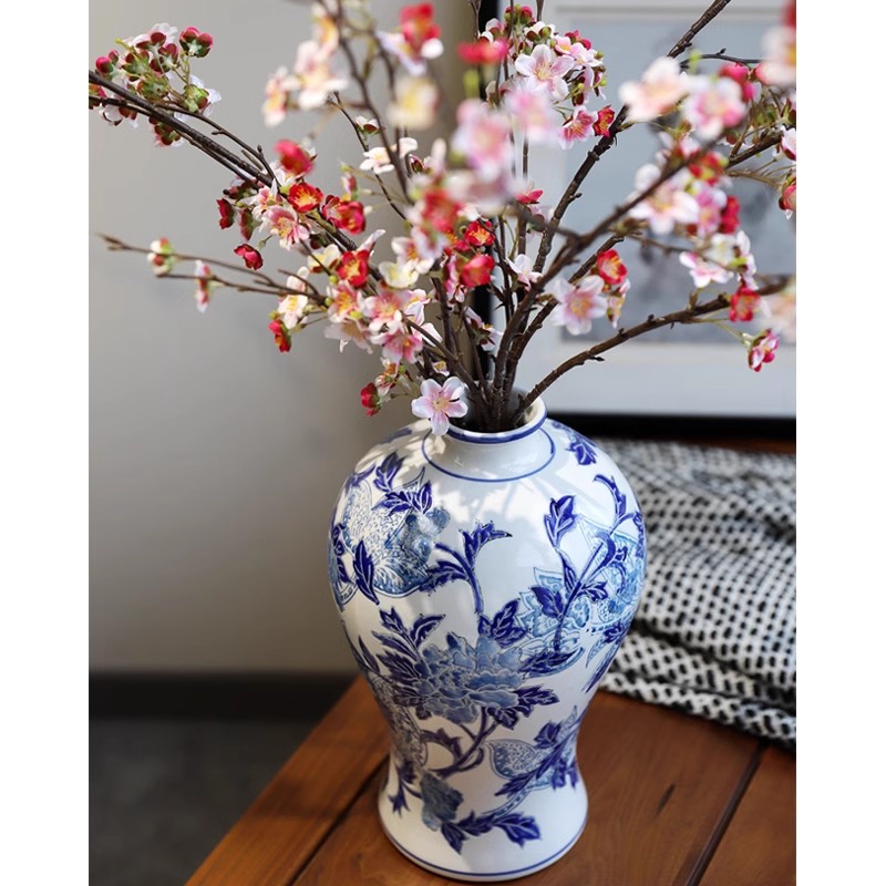 京城牡丹梅瓶大肚陶瓷花瓶