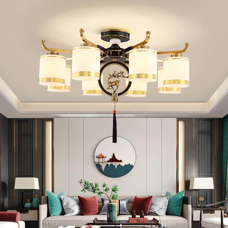 新中式客厅灯古典大气别墅吊灯中国风卧室吸顶餐厅书房复古铜灯具